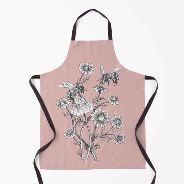 Item preview, bees and chamomile on dusty pink background designed and sold by EllenLambrichts.