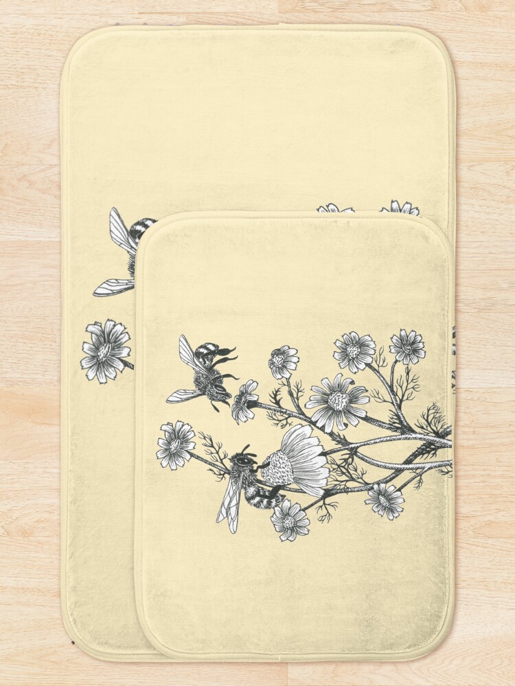 Alternate view of bees and chamomile on honey background Bath Mat