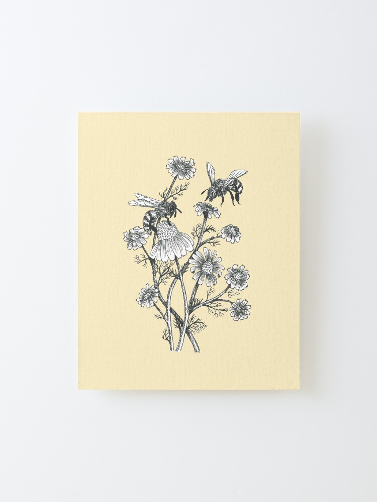Alternate view of bees and chamomile on honey background Mounted Print