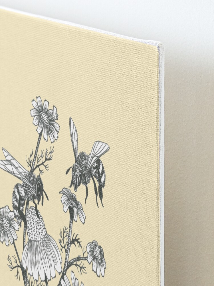 Alternate view of bees and chamomile on honey background Mounted Print
