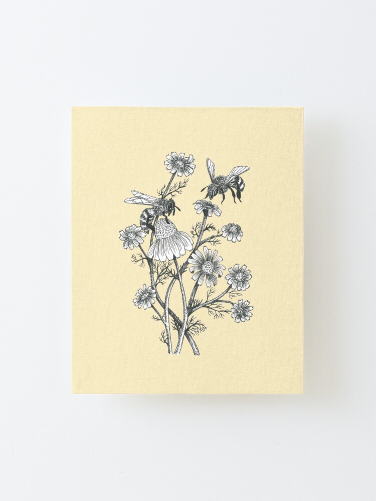 Alternate view of bees and chamomile on honey background Mounted Print