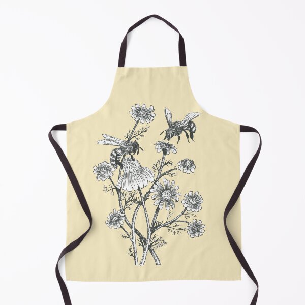 bees and chamomile on honey background Apron