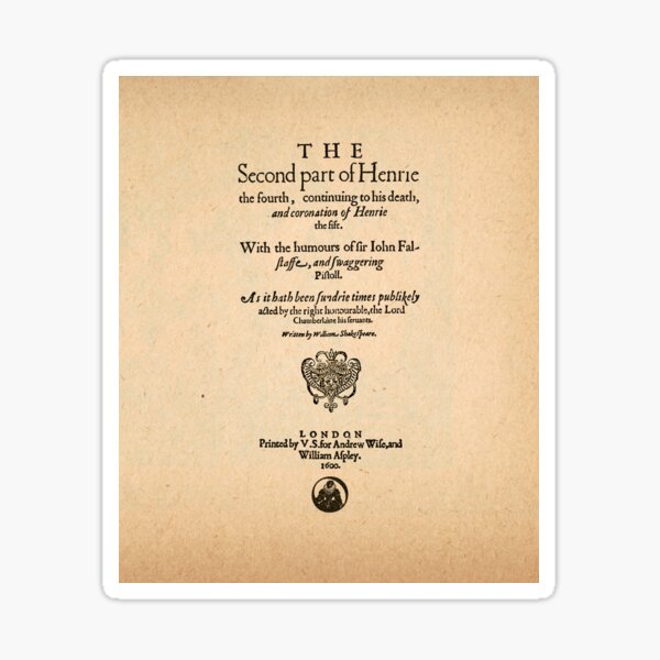 Shakespeare's Henry IV Part 2 Quarto Front Piece Sticker