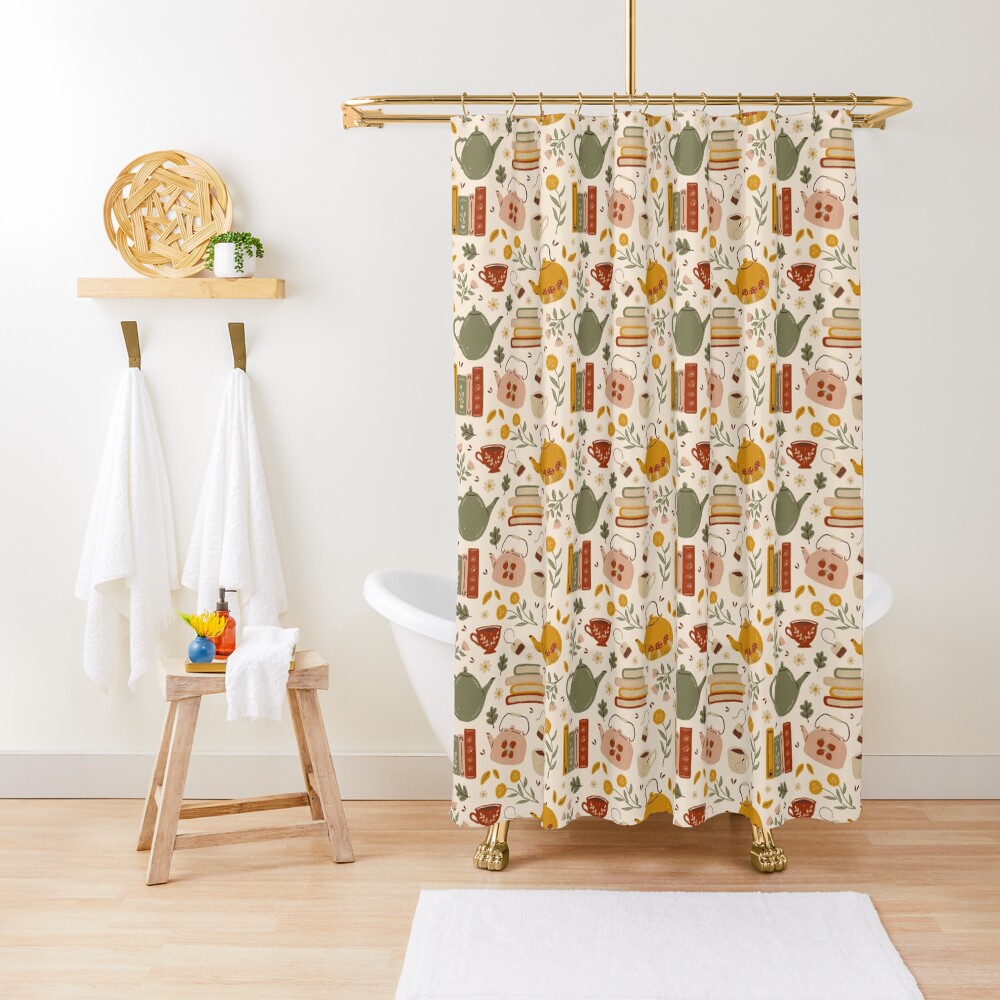 Flowery Books and Tea Shower Curtain