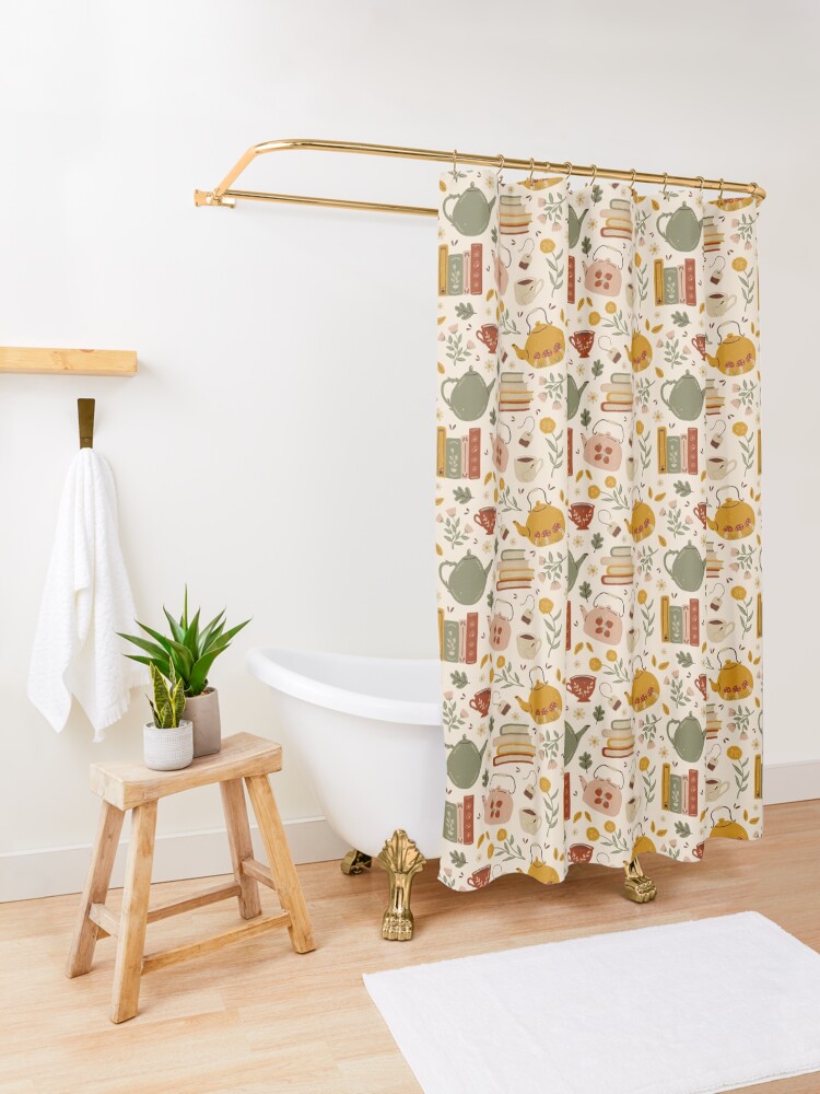 Alternate view of Flowery Books and Tea Shower Curtain