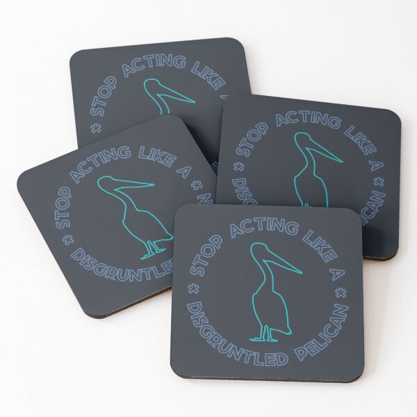 Disgruntled Pelican (Blue) Coasters (Set of 4)