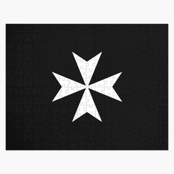 CROSS. MALTA. Maltese, Amalfi Cross, Maltese cross, Knights Hospitaller, WHITE on BLACK. Jigsaw Puzzle