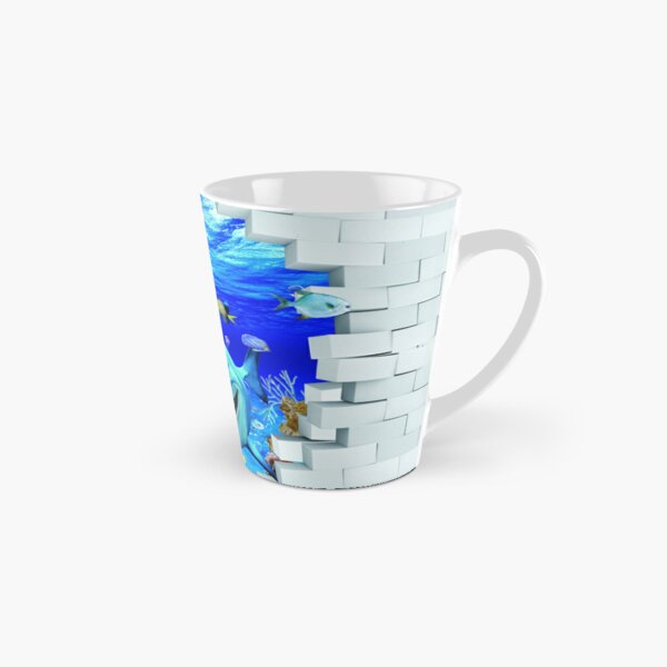 Wall mural: Shark swims out of the hole in the wall Tall Mug