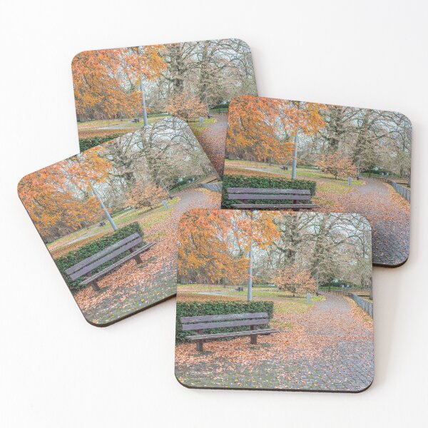 Item preview, Empty bench in public park in autumn designed and sold by yackers1.