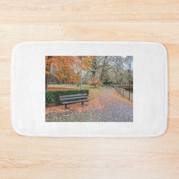 Item preview, Empty bench in public park in autumn designed and sold by yackers1.