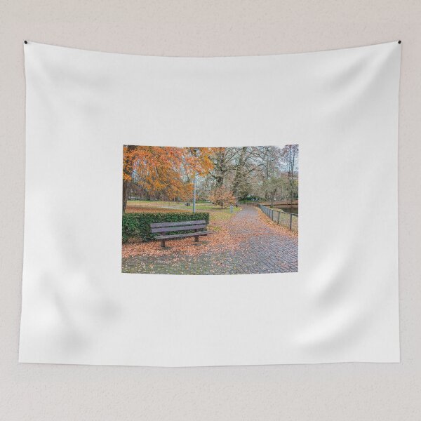 Item preview, Empty bench in public park in autumn designed and sold by yackers1.
