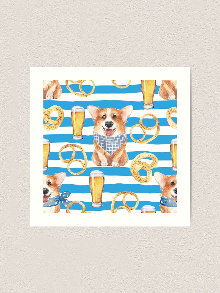 Alternate view of Corgi on Original Bavarian Oktoberfest Art Print