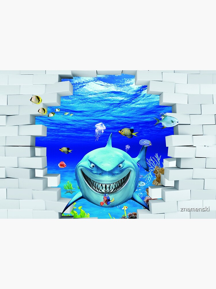 Wall mural: Shark swims out of the hole in the wall by znamenski