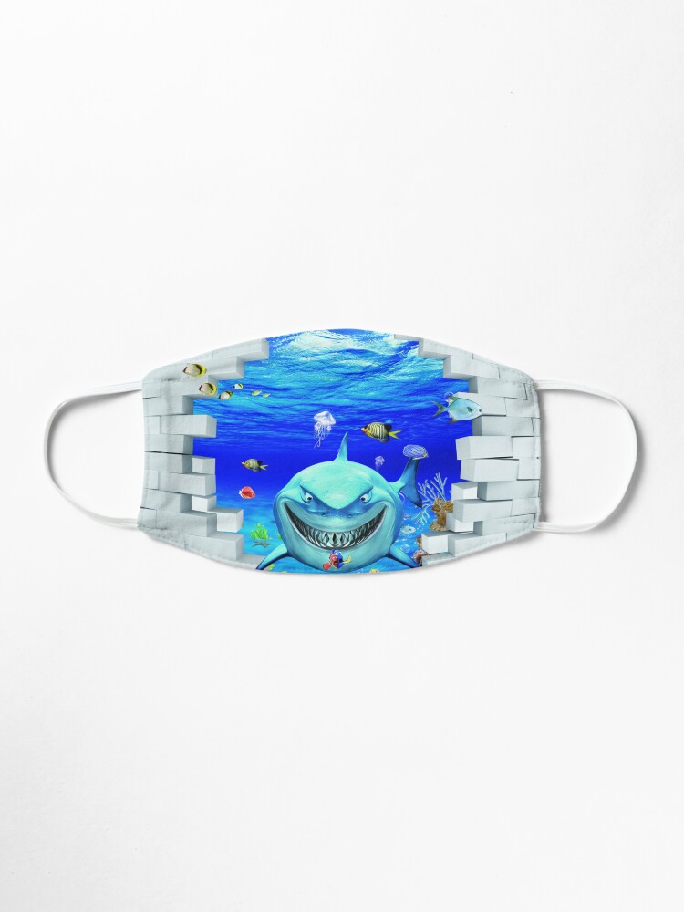 Alternate view of Wall mural: Shark swims out of the hole in the wall Mask