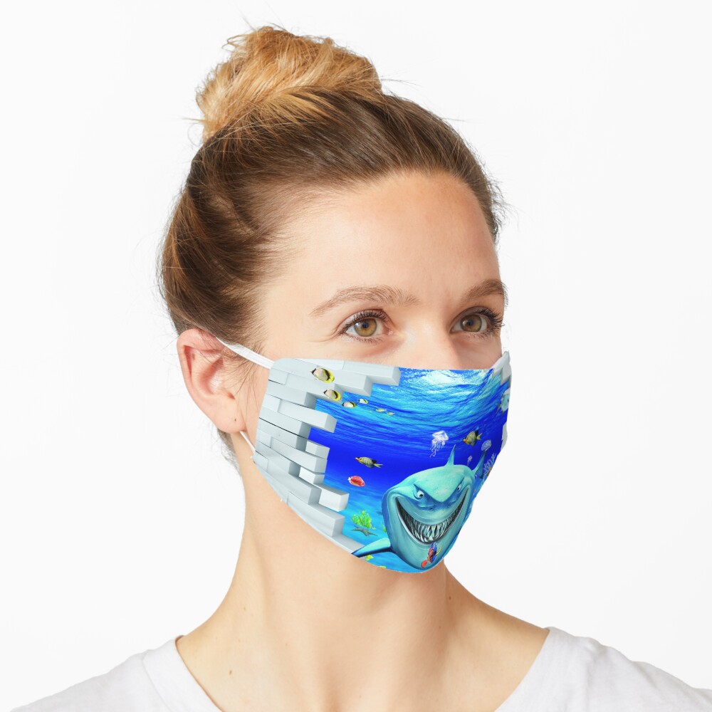 Wall mural: Shark swims out of the hole in the wall Mask