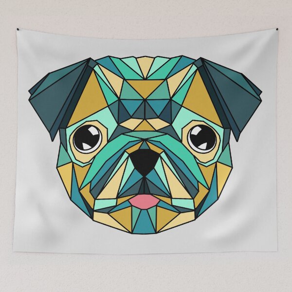 Item preview, Perro Pug Geométrico - Verde Amarillo designed and sold by Geometricshow.