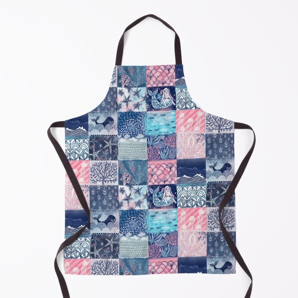 Item preview, Ocean quilt design. Watercolor hand drawn mermaid, waves, fish, whales, jellyfish. designed and sold by kostolom3000.