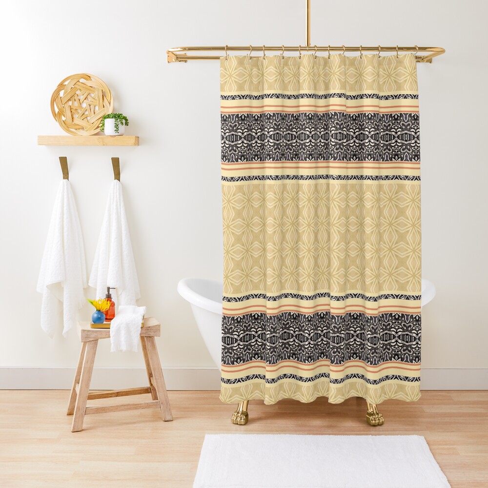 "Bohemian, Black Beige, vintage, vegetalgeometric ethnic pattern