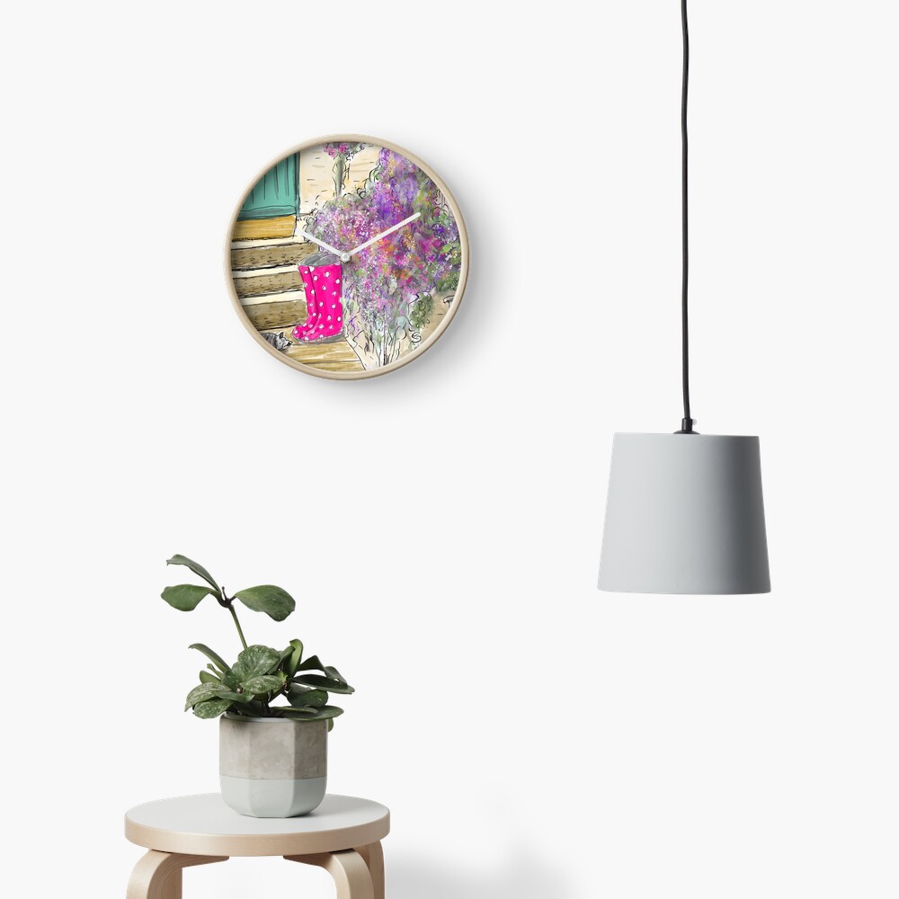 Summer Garden With Cat Clock
