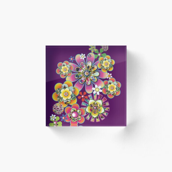 Retro chic funky flower design using real art Acrylic Block