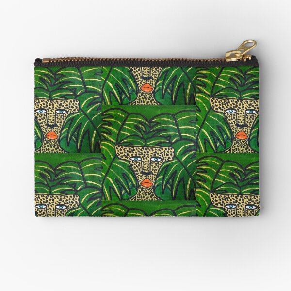 Cheetah On Green Leaves Zipper Pouch