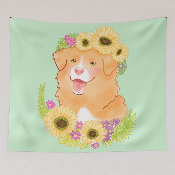 Item preview, Toller with Sunflower Crown - Pastel Green designed and sold by BlossomCreative.