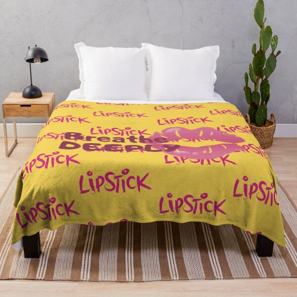 Item preview, Fun Yellow and Pink Cheerful Lipstick Pattern Fabric, Breathe deeply motivational quote designed and sold by sinceanna.