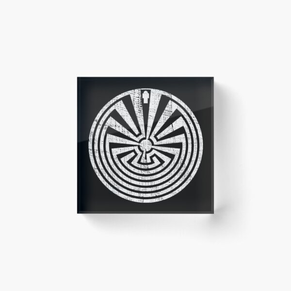 Native American Man in the Maze - Distressed Acrylic Block