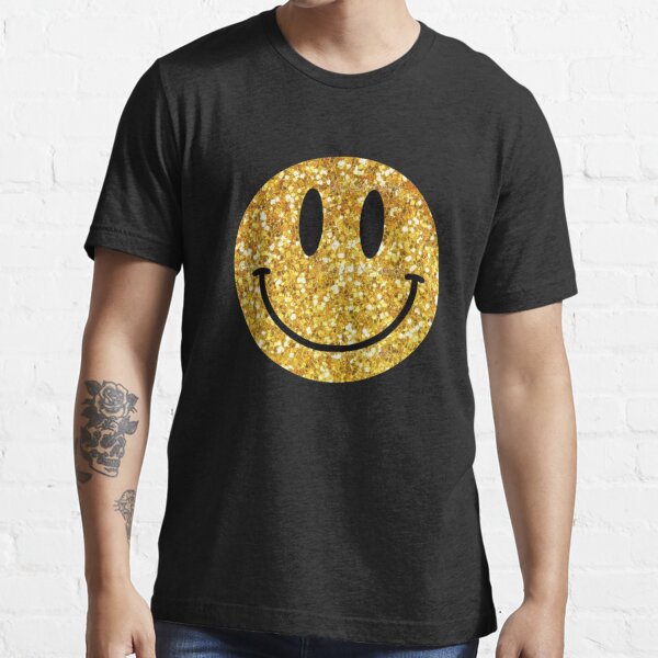 Gold Glitter Smiley Face T Shirt For Sale By Flareapparel Redbubble
