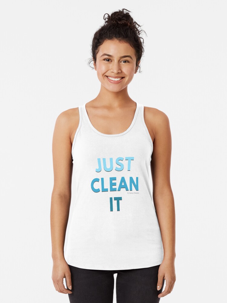 Thumbnail 1 of 3, Racerback Tank Top, Just Clean It designed and sold by SavvyCleaner.