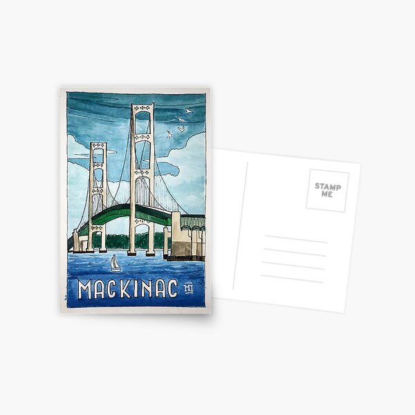 Item preview, Vintage Watercolor Travel Poster Mackinac Straits designed and sold by sarahpaigeart.