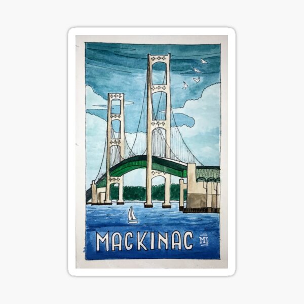 Item preview, Vintage Watercolor Travel Poster Mackinac Straits designed and sold by sarahpaigeart.