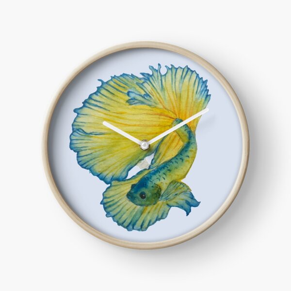Yellow and Blue Betta fish Clock