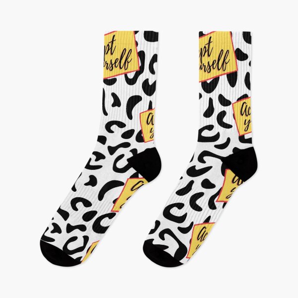 Item preview, Unique Black and white Cheetah Pattern with yellow Accept yourself motivational quote designed and sold by sinceanna.