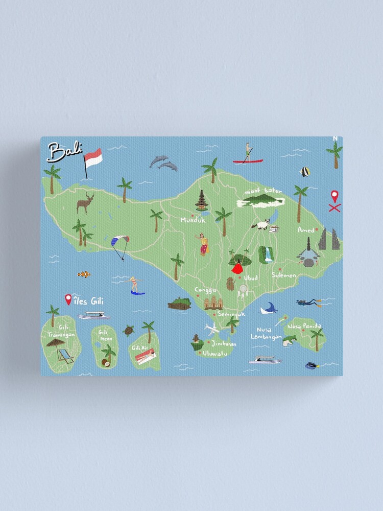 Bali Travel Map, Summer Vacation Souvenir, Island Map