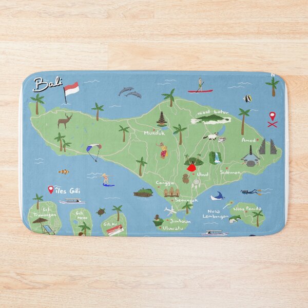 Item preview, Bali Travel Map, Summer Vacation Souvenir, Island Map designed and sold by Virginiastudio.