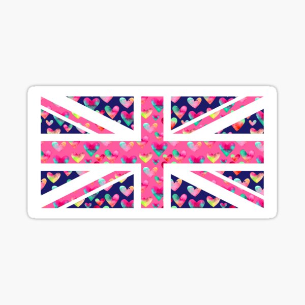 Watercolour Hearts Union Jack Sticker