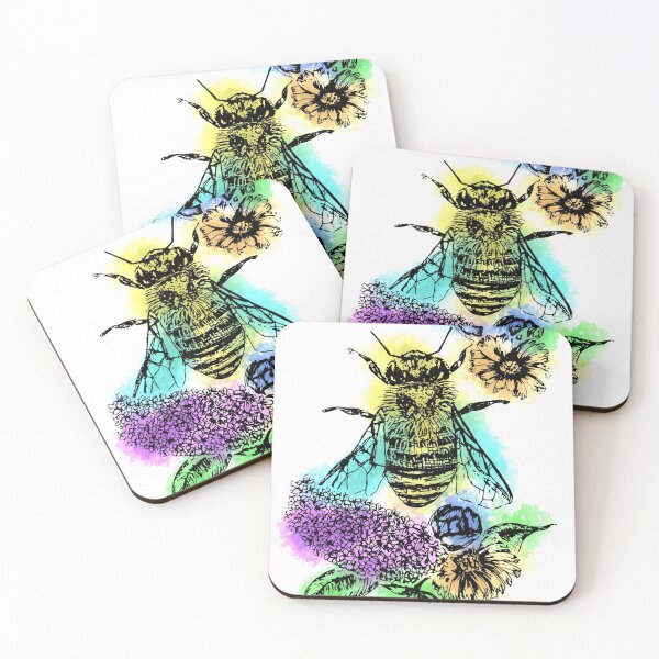 Item preview, Watercolour and ink Bee and flowers designed and sold by SomeBeanz.