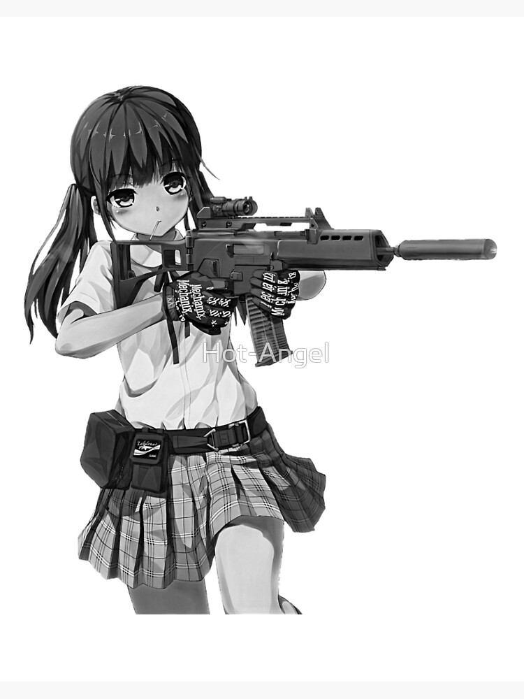 Sweet Anime Girl With A Gun Real Anime Princess With Heckler Amp Amp Koch G36 Assault Rifle Manga Chibi Art Board Print By Hot Angel Redbubble