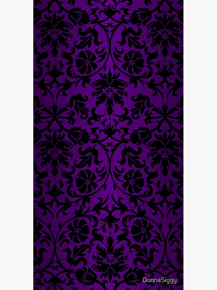 Thumbnail 3 of 3, Duffle Bag, Purple and Black Damask Pattern Design designed and sold by DonnaSiggy.