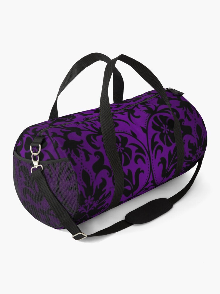 Thumbnail 2 of 3, Duffle Bag, Purple and Black Damask Pattern Design designed and sold by DonnaSiggy.