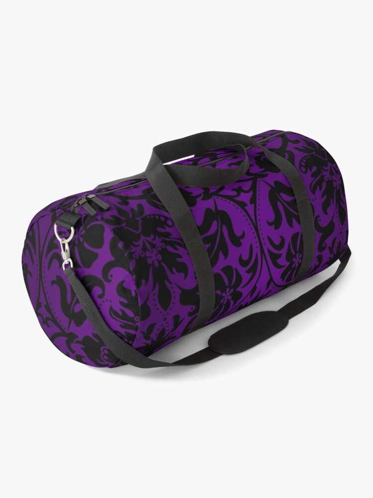 Thumbnail 1 of 3, Duffle Bag, Purple and Black Damask Pattern Design designed and sold by DonnaSiggy.