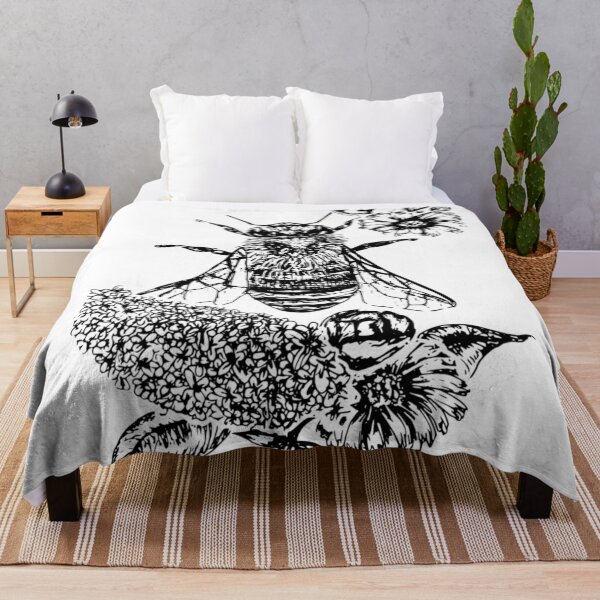 Item preview, Black and White Ink Bee and Flowers designed and sold by SomeBeanz.