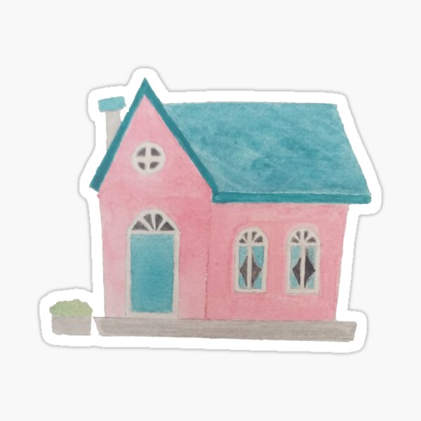 Cute Pink Watercolour House Sticker