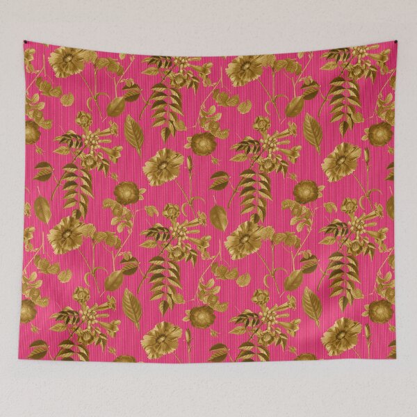 Item preview, Unique pattern retro Golden Copper Rose Pink Bouquet print designed and sold by ToniaKroeger.