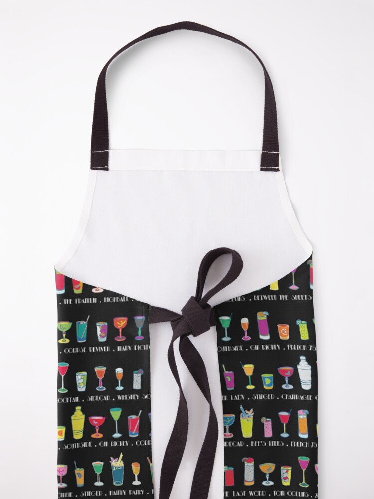 Alternate view of Line em Up! - Prohibition Cocktails pattern on black by Cecca Designs Apron