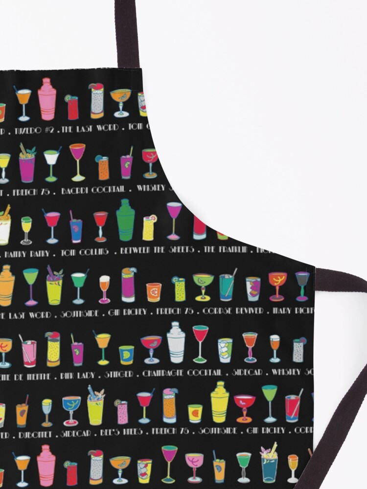 Alternate view of Line em Up! - Prohibition Cocktails pattern on black by Cecca Designs Apron