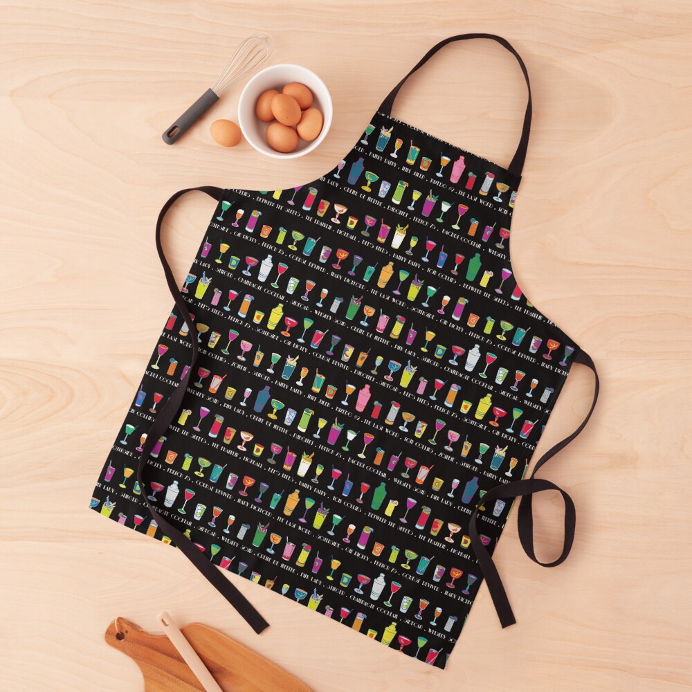 Line em Up! - Prohibition Cocktails pattern on black by Cecca Designs Apron
