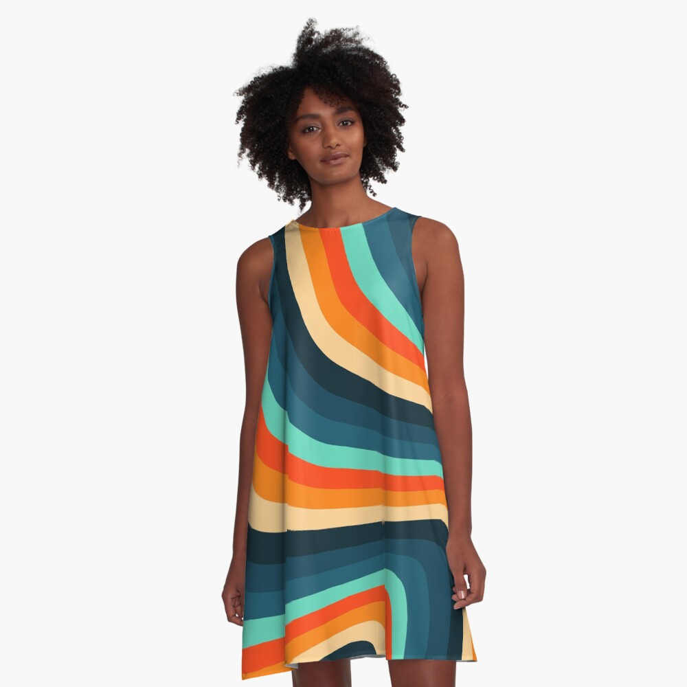 70s Retro Stripes Vintage A-Line Dress