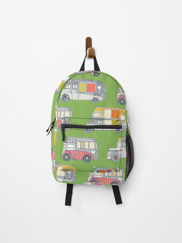 Thumbnail 1 of 3, Backpack, ice cream trucks green designed and sold by Sharon Turner.